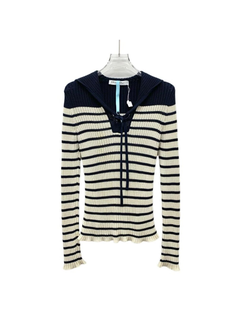 Dior Striped Cotton Logo Lettering Sailor-Collar Knit Sweater